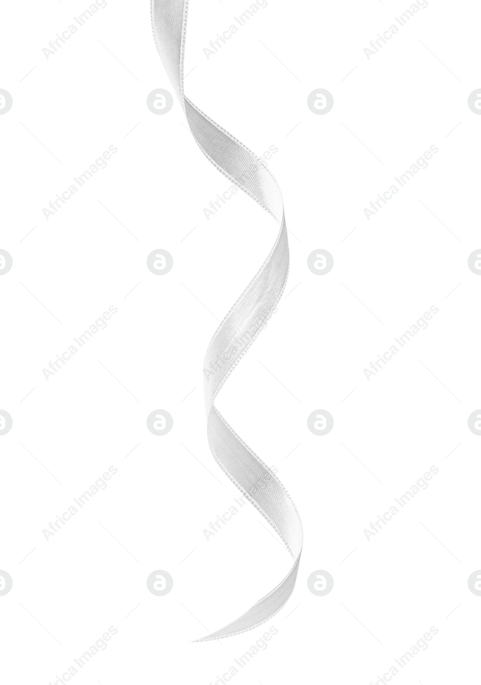 Image of One white satin ribbon isolated on white