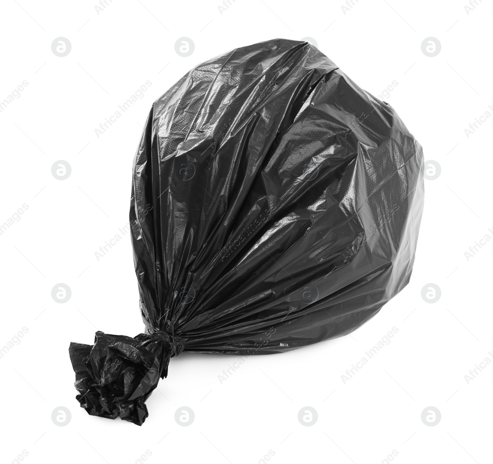 Photo of Black plastic garbage bag isolated on white