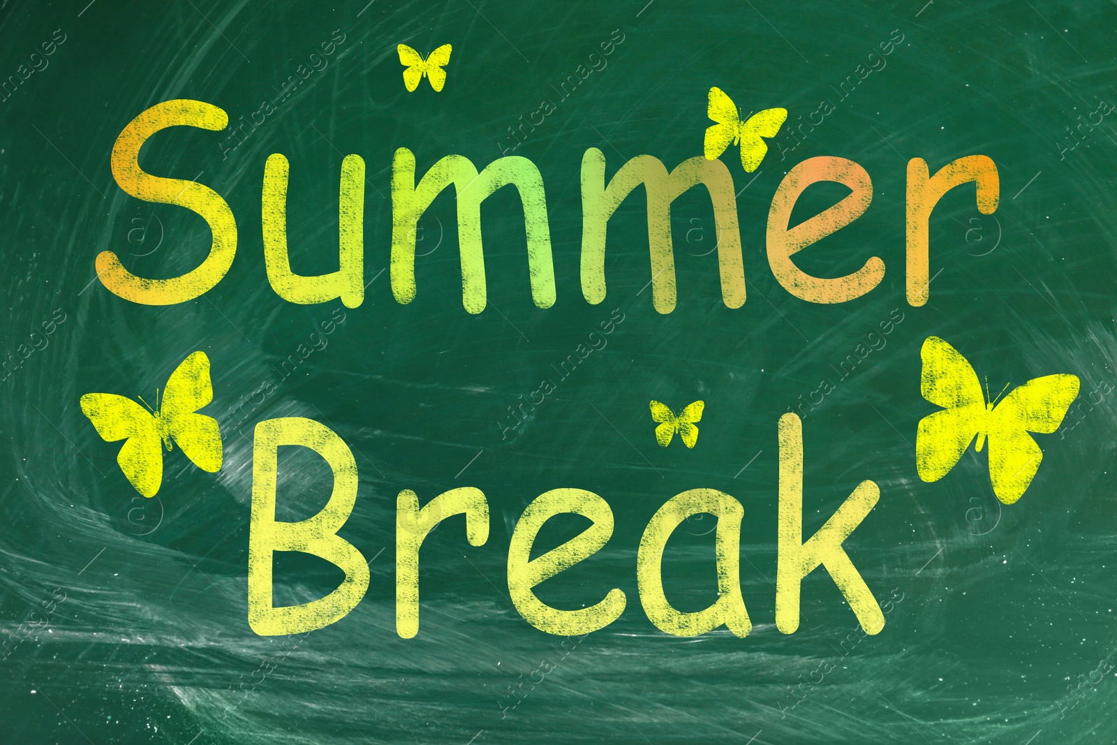 Image of Inscription Summer Break on chalkboard. School Holidays    