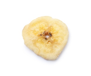 Photo of Sweet banana slice on white background. Dried fruit as healthy snack
