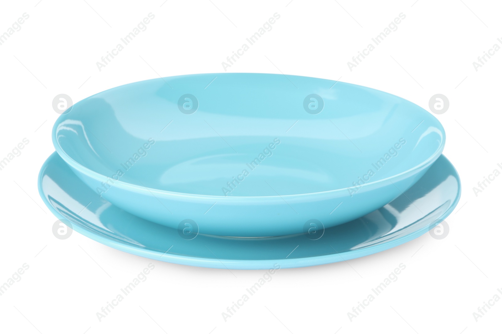 Photo of Empty clean ceramic dishware isolated on white