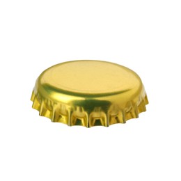 Photo of One golden beer bottle cap isolated on white
