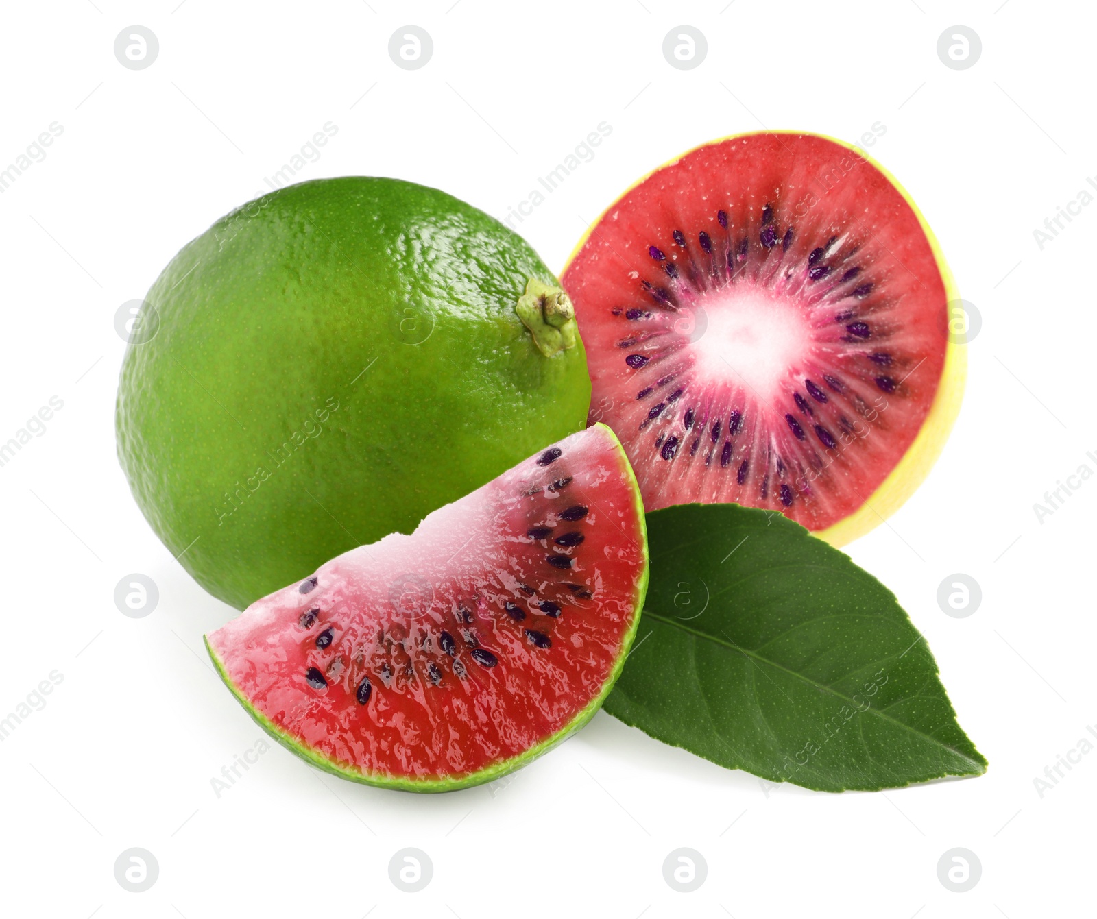 Image of Genetically modified lime with kiwi on white background