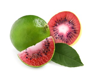 Image of Genetically modified lime with kiwi on white background