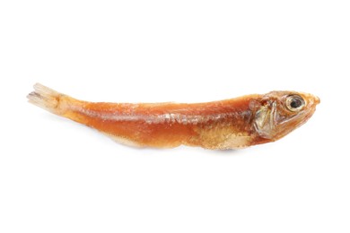 Photo of Delicious dried salted anchovy on white background