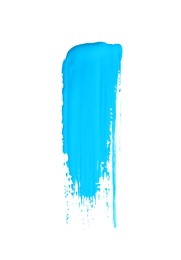 Photo of Abstract brushstroke of blue paint isolated on white