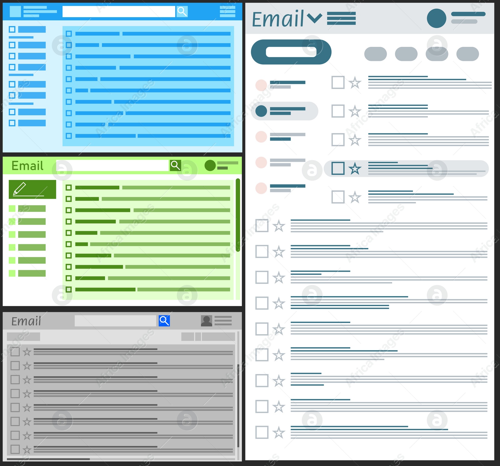 Illustration of Collage with illustrations of different email app interfaces