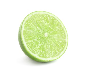 Half of fresh ripe lime on white background