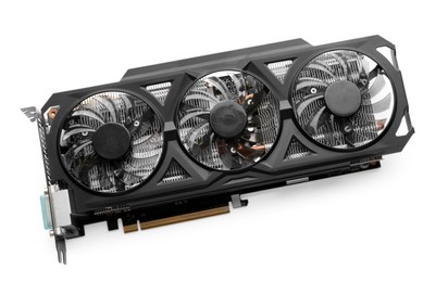 Photo of Computer graphics card isolated on white, top view