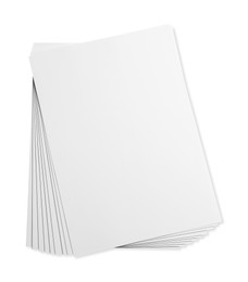 Blank sheets of paper on white background, top view