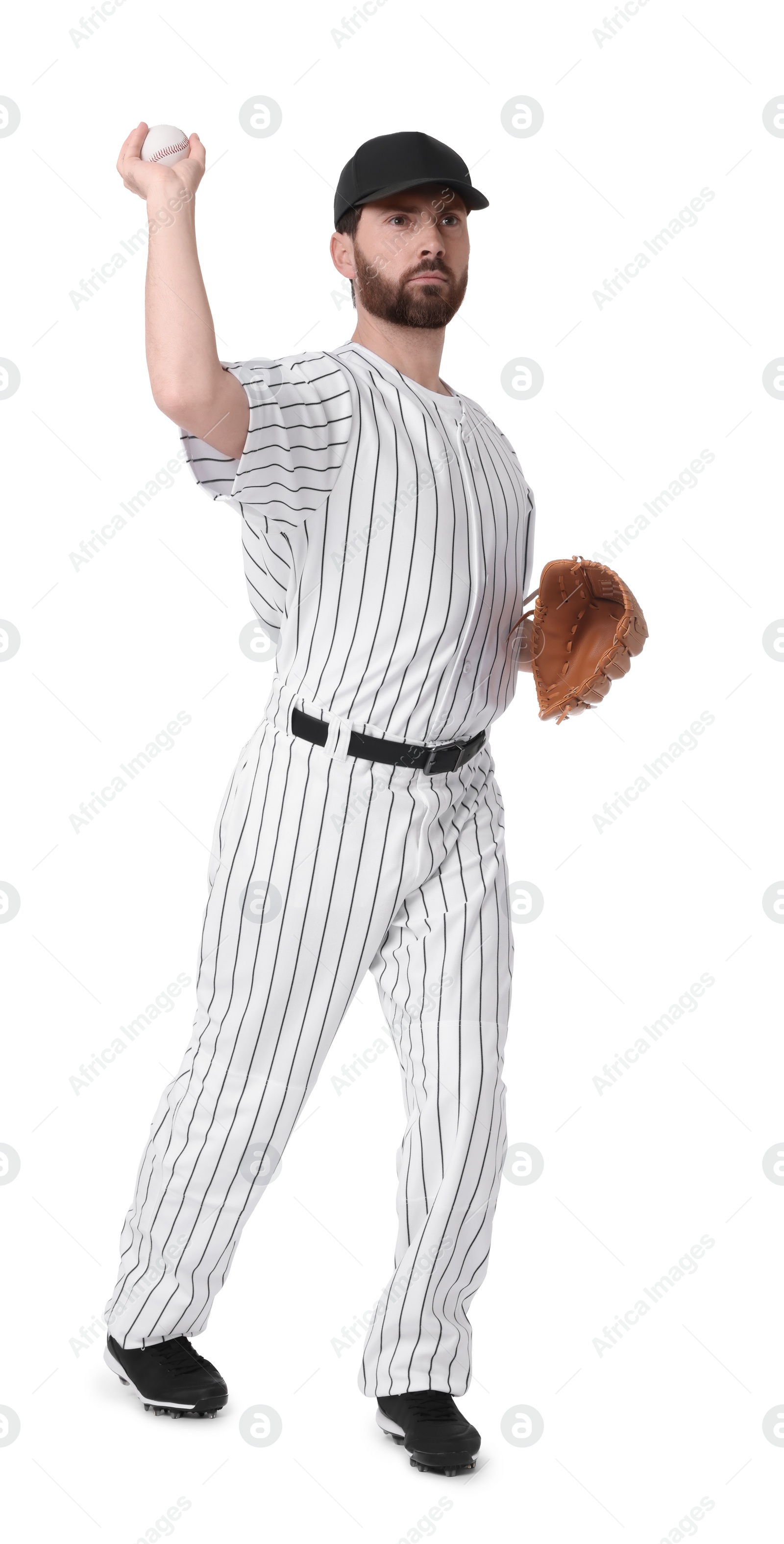 Photo of Baseball player throwing ball on white background