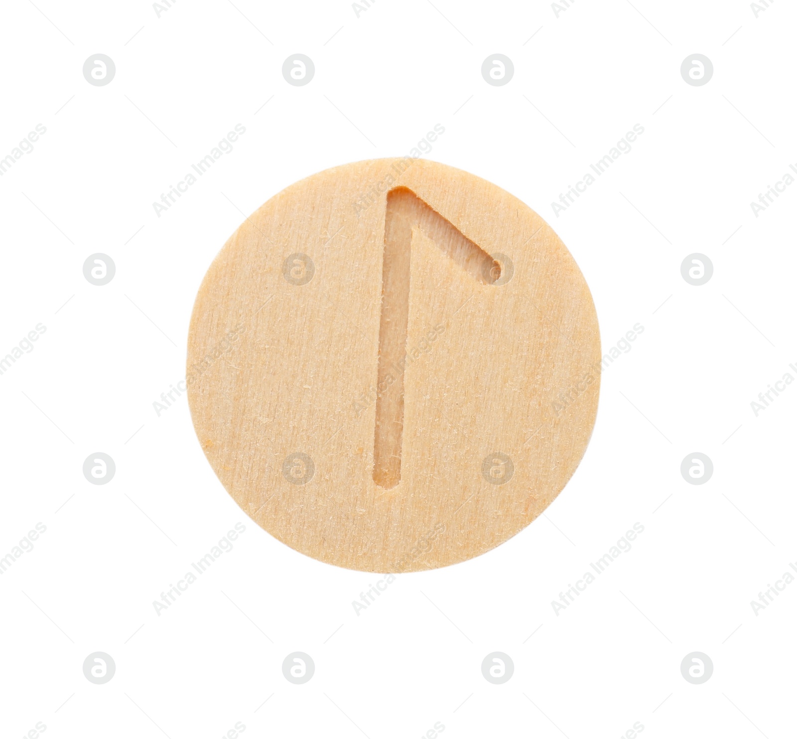 Photo of Wooden rune Laguz isolated on white, top view