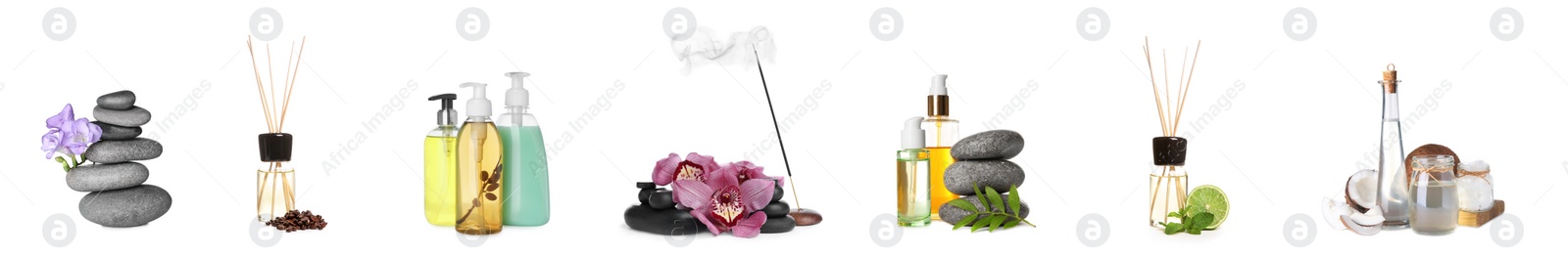 Image of Set with different spa products isolated on white