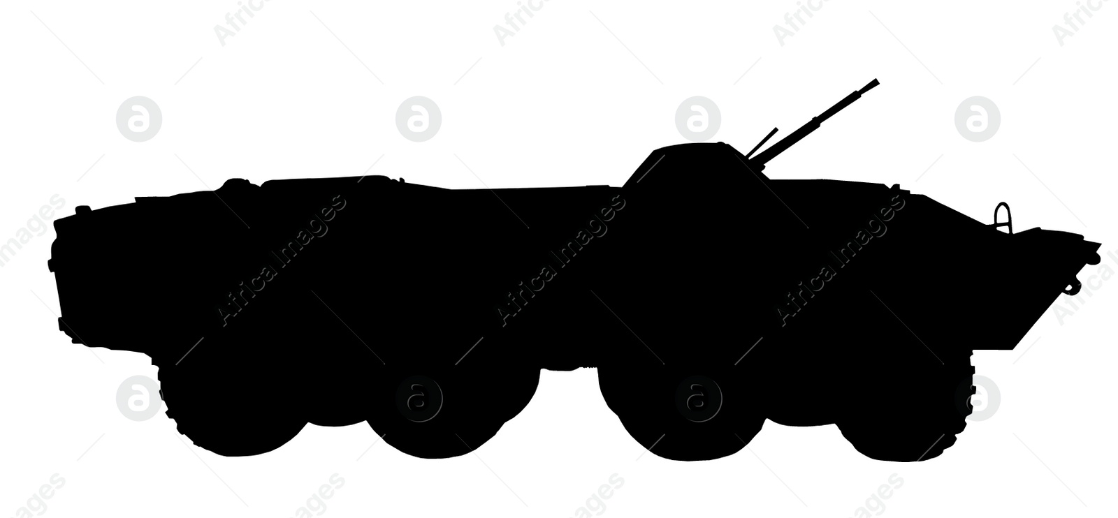 Image of Silhouette of armored fighting vehicle isolated on white, banner design. Military machinery