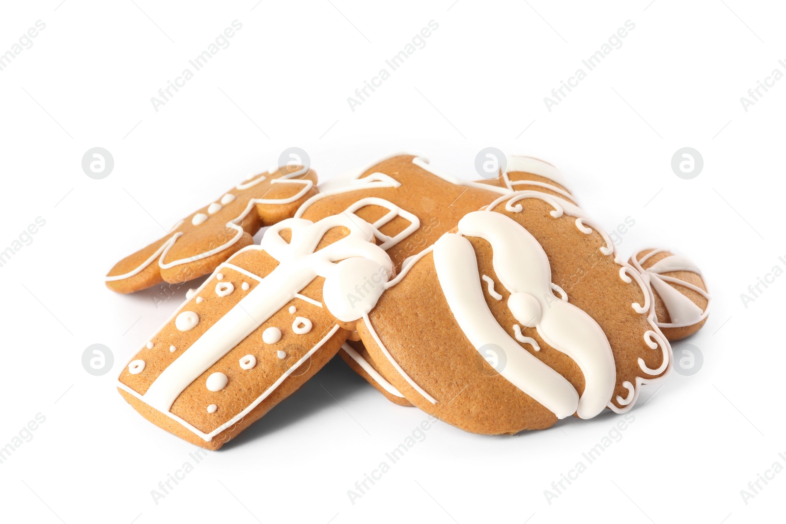 Photo of Pile of Christmas cookies on white background