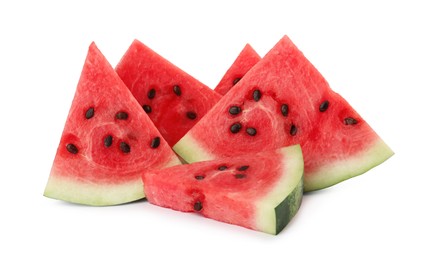 Photo of Slices of delicious ripe watermelon on white background