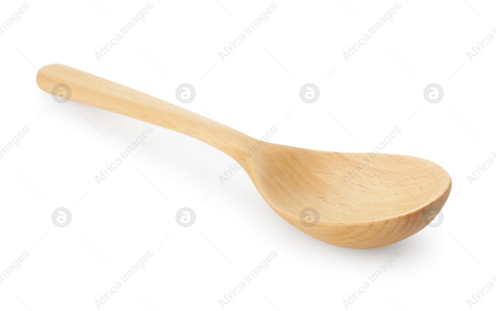 Photo of One empty wooden spoon isolated on white