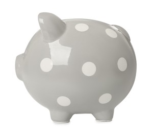 Photo of Piggy bank isolated on white. Saving money