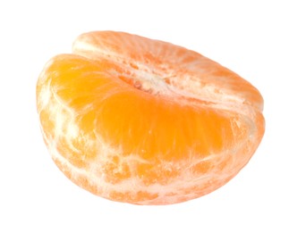 Photo of Half of peeled fresh ripe tangerine isolated on white