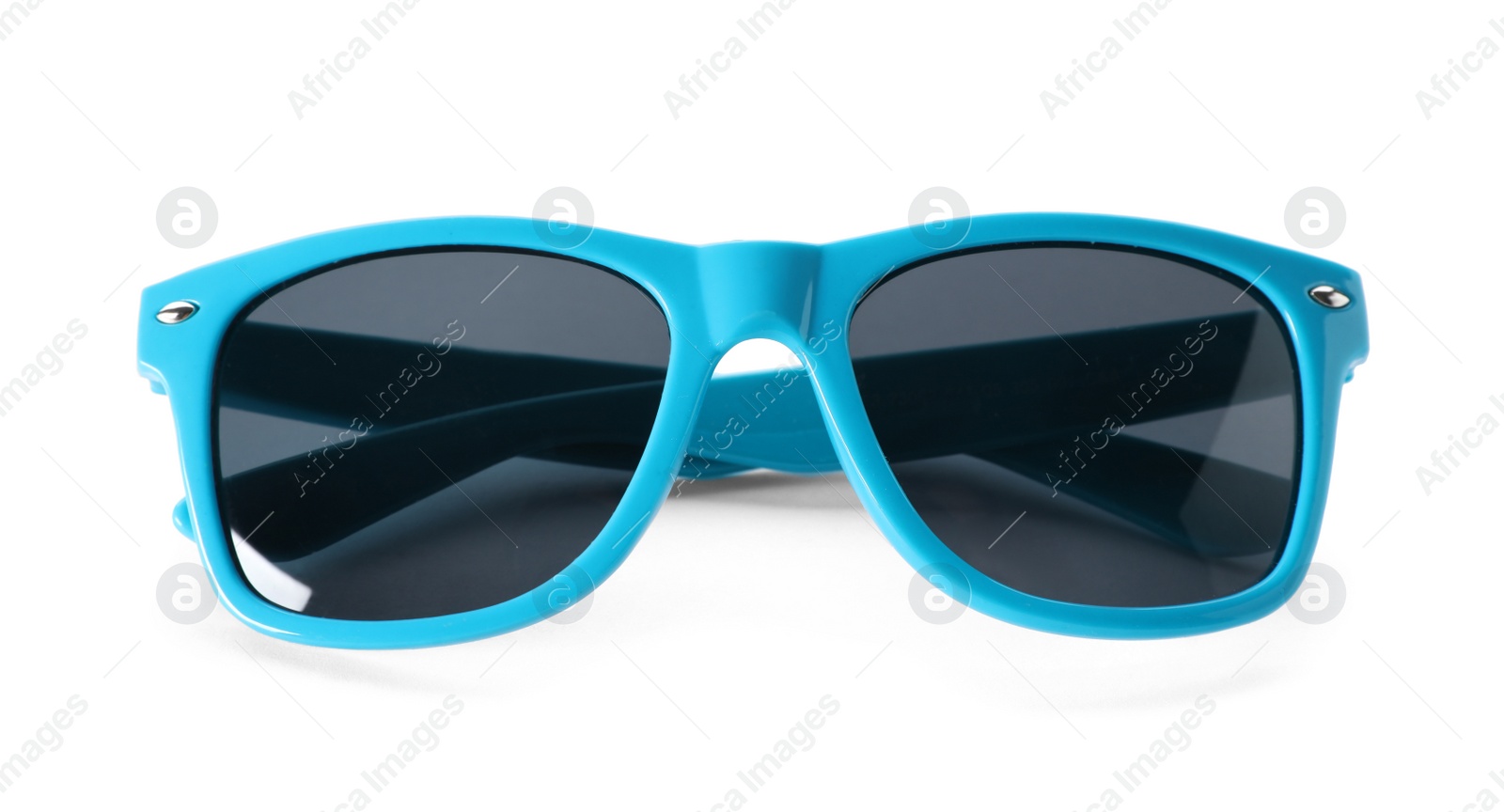 Photo of Beautiful sunglasses on white background. Beach object