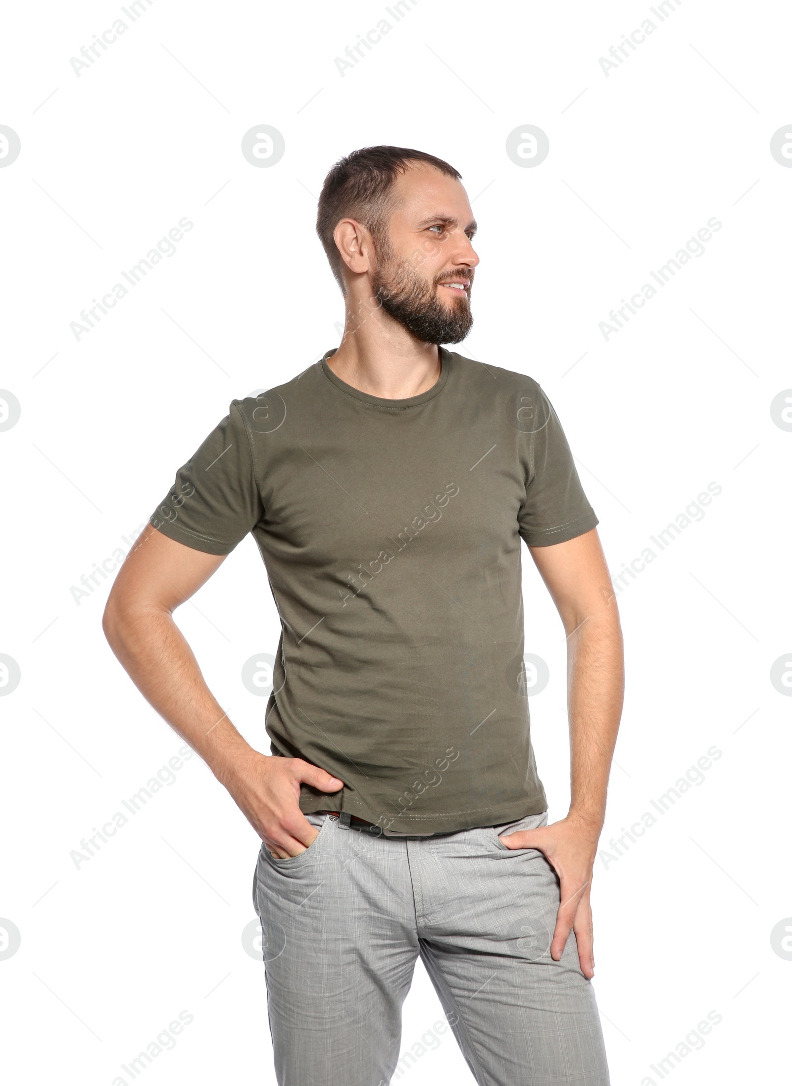 Photo of Portrait of man in casual clothes on white background