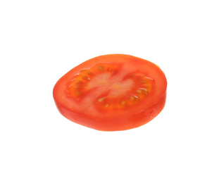 Slice of tasty raw tomato isolated on white