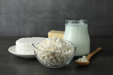 Photo of Fresh lactose free products on grey table