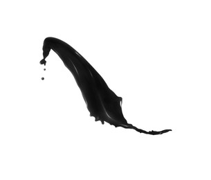 Image of Splash of glossy black liquid on white background