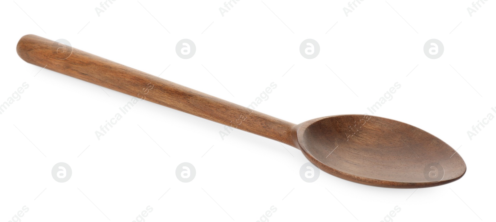 Photo of One empty wooden spoon isolated on white