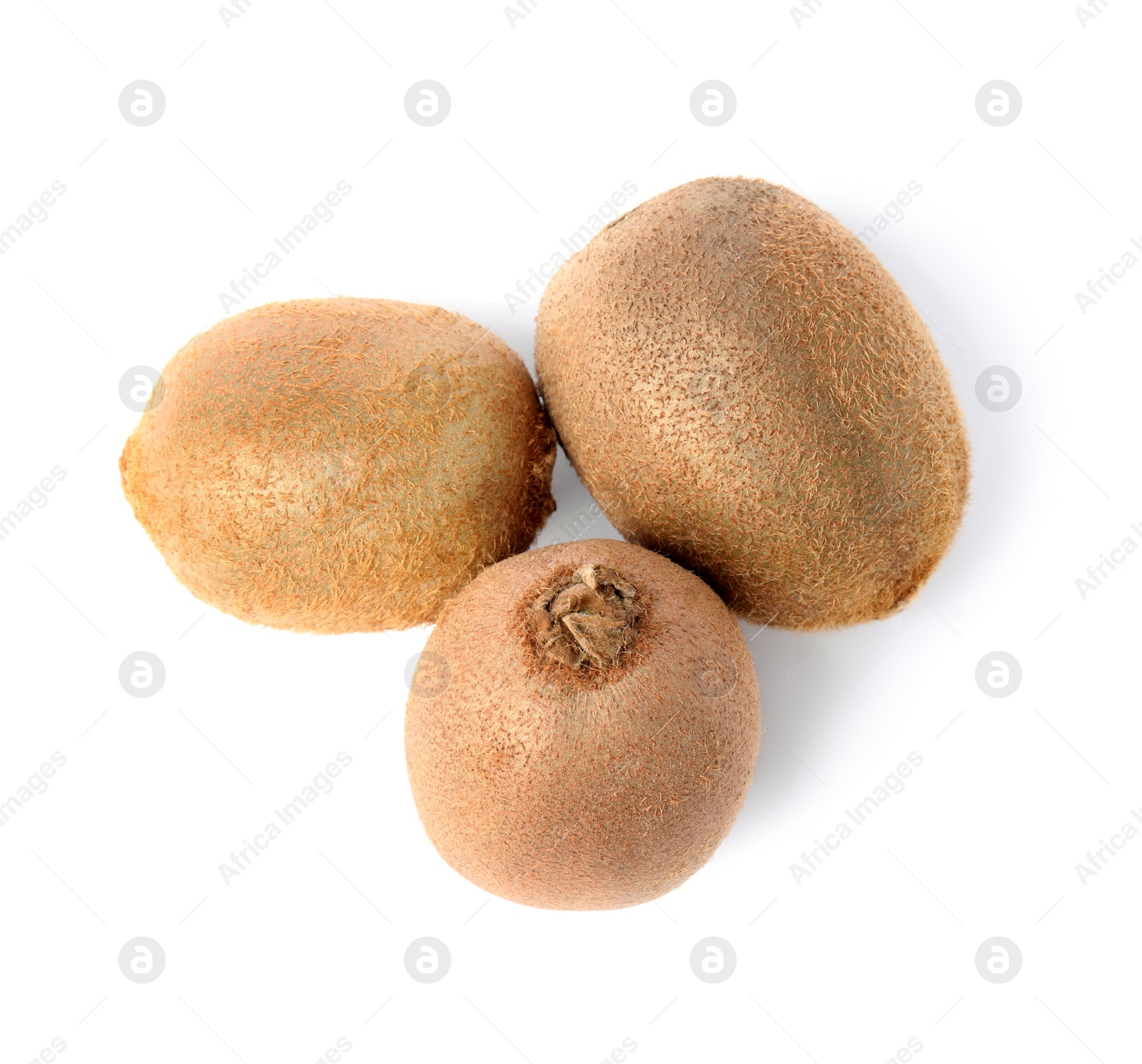 Photo of Whole fresh kiwis on white background, top view