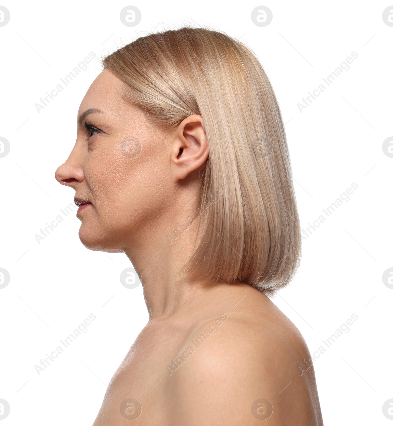 Photo of Woman with healthy skin on white background