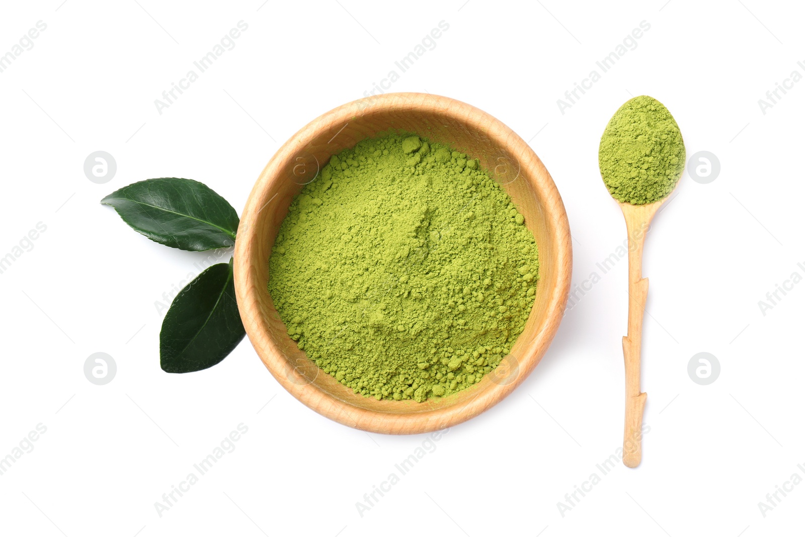 Photo of Composition with matcha tea on light background