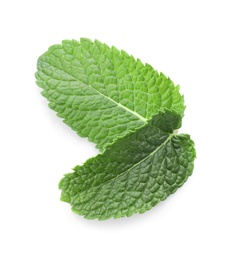 Photo of Fresh green mint leaves isolated on white, top view