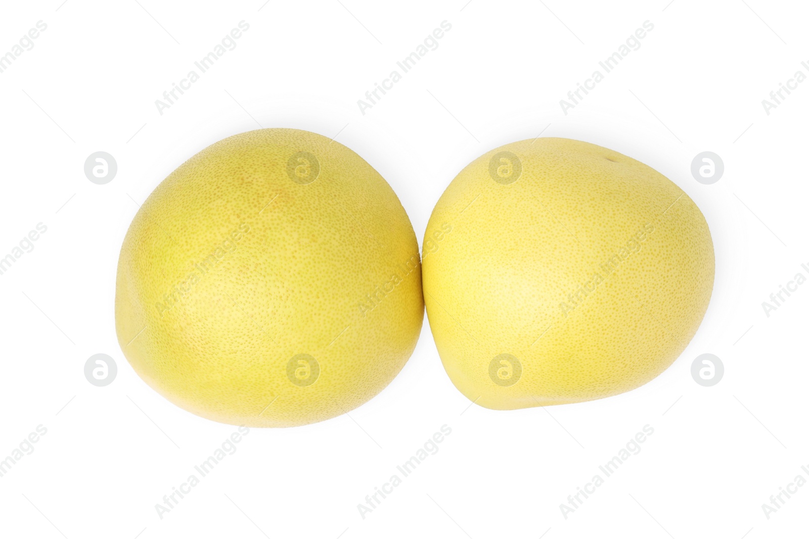 Photo of Tasty fresh pomelo fruits isolated on white, top view