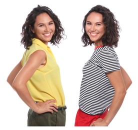 Image of Portrait of twin sisters on white background