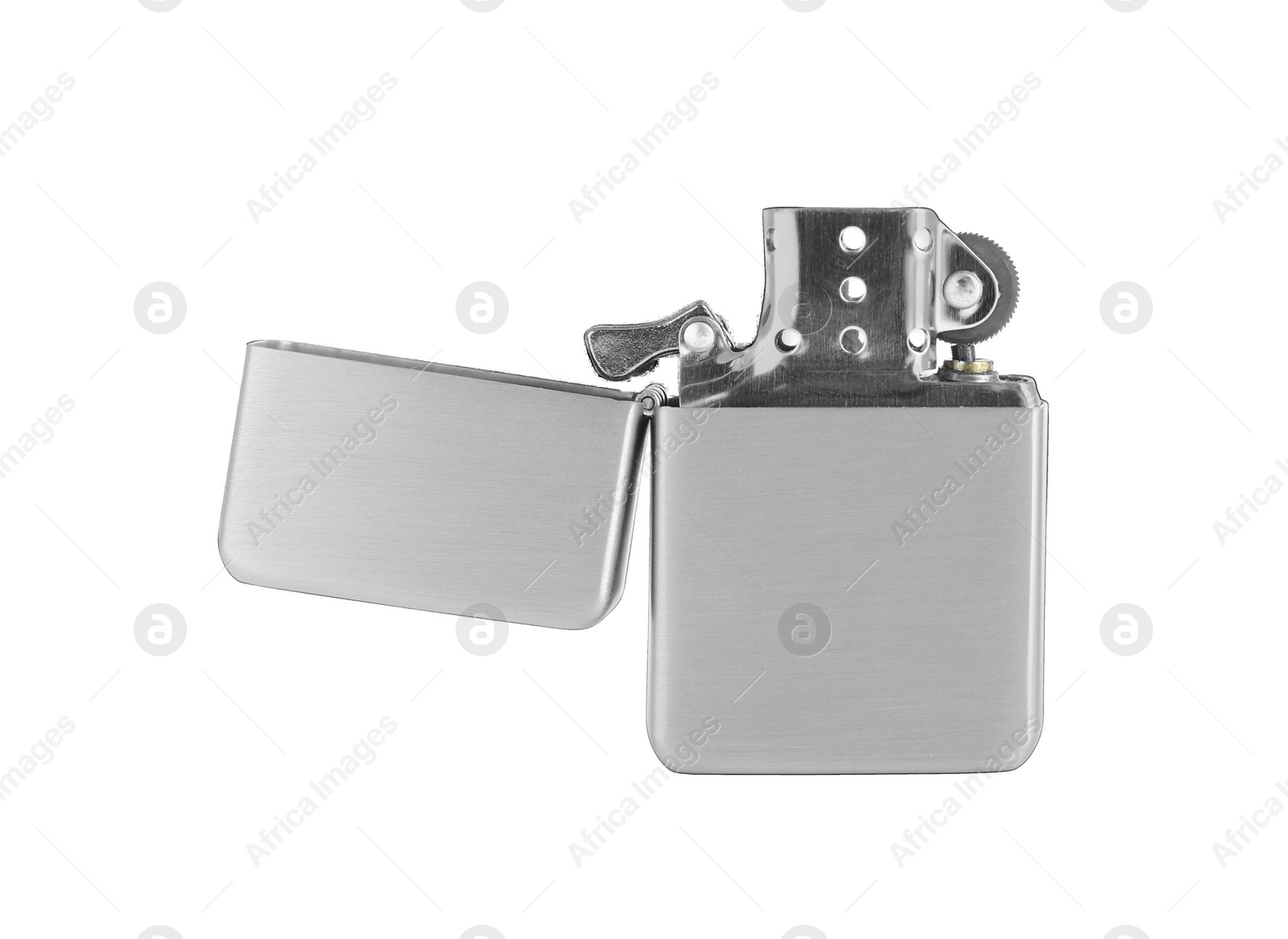 Photo of Gray metallic cigarette lighter isolated on white