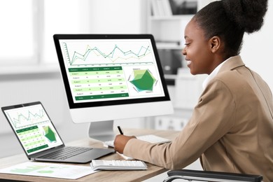 Professional accountant working at wooden desk in office