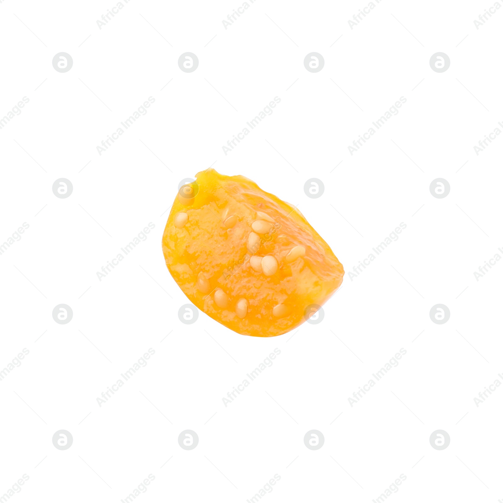 Photo of Piece of ripe orange physalis fruit isolated on white