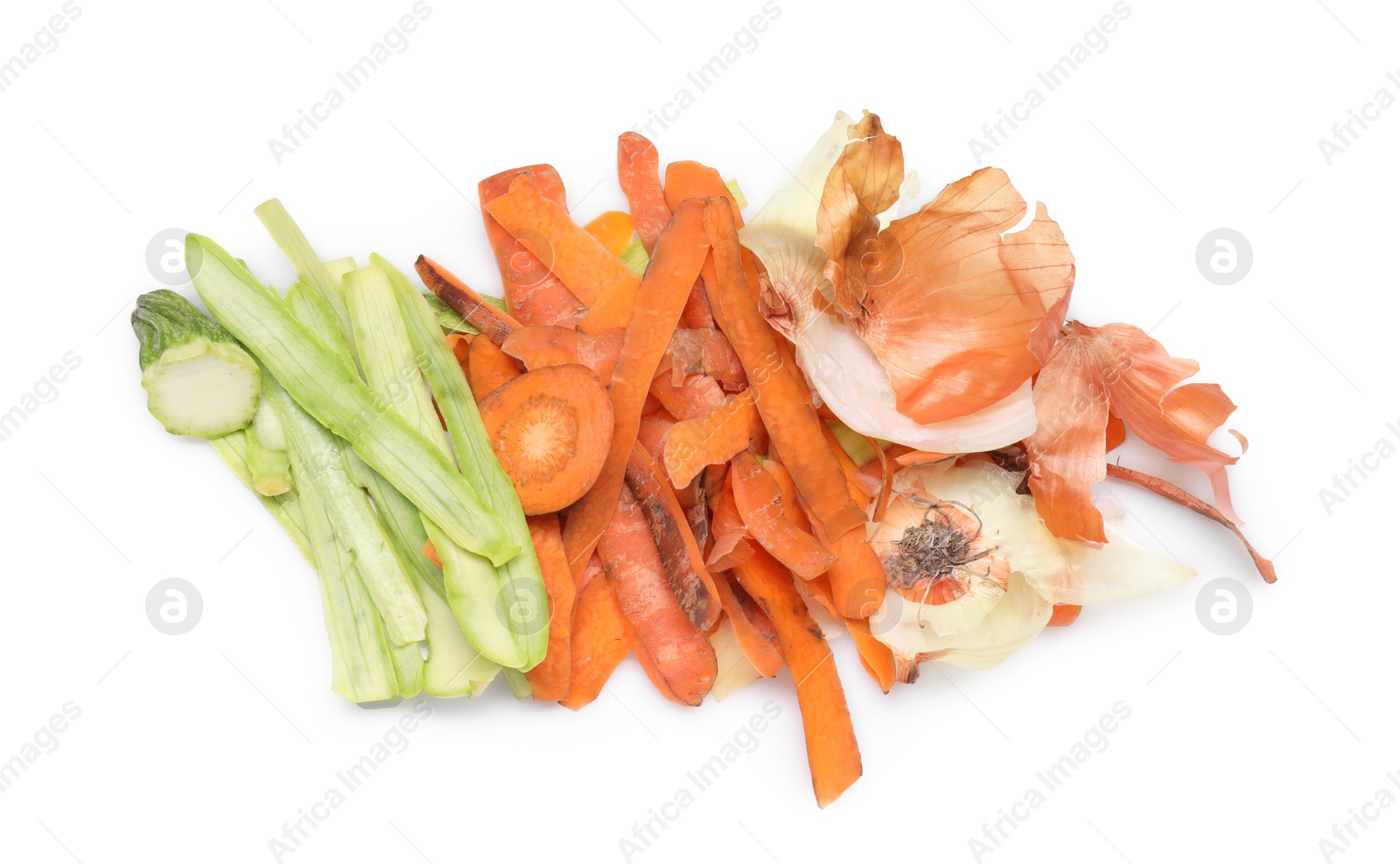 Photo of Peels of fresh vegetables isolated on white