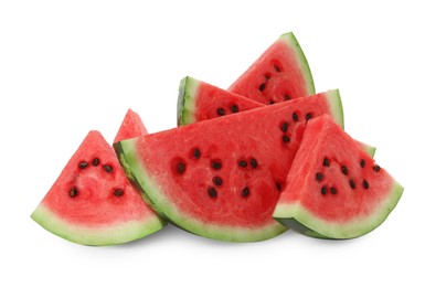 Photo of Slices of delicious ripe watermelon on white background