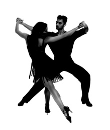 Image of Passionate young couple dancing on white background