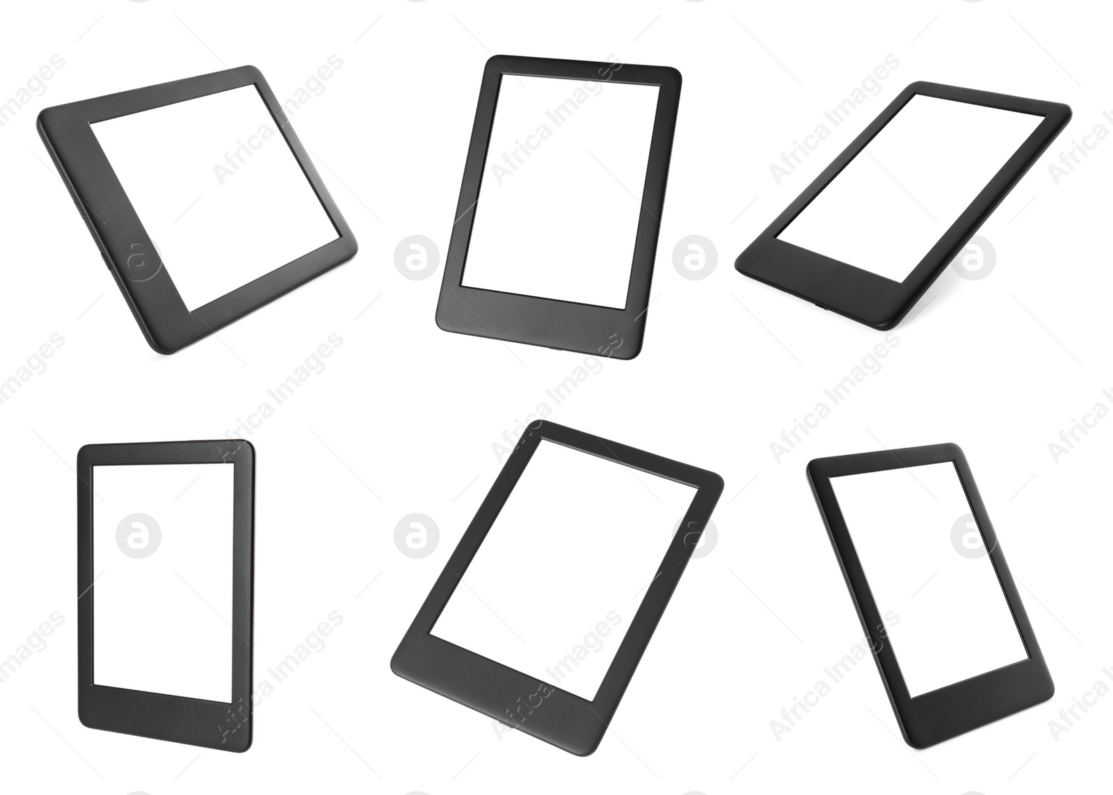 Image of Set with ebook readers on white background