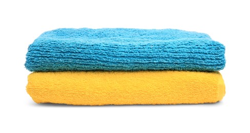 Two colorful terry towels isolated on white