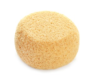 Photo of New yellow bath sponge on white background