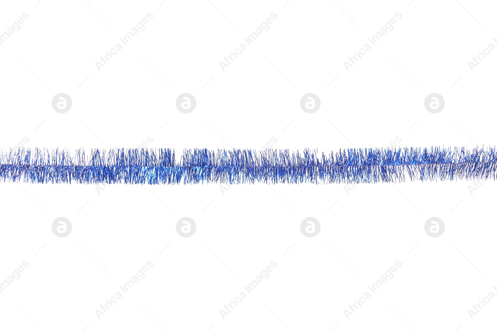 Photo of Shiny blue tinsel isolated on white. Christmas decoration