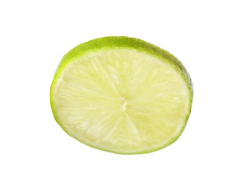 Cut fresh juicy lime on white background