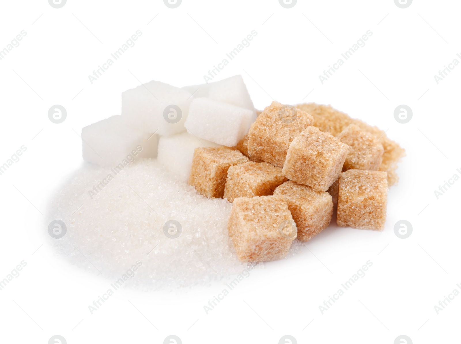 Photo of Different types of sugar on white background