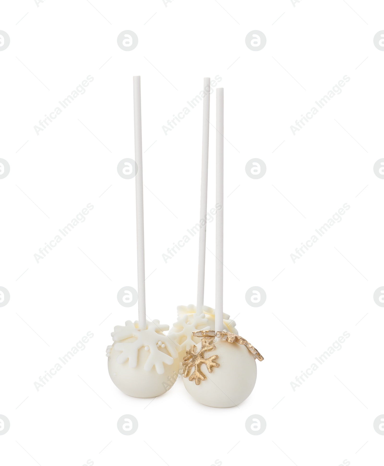 Photo of Delicious Christmas ball cake pops isolated on white