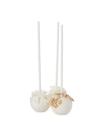 Delicious Christmas ball cake pops isolated on white