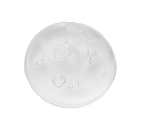 Photo of Sample of clear cosmetic gel on white background, top view
